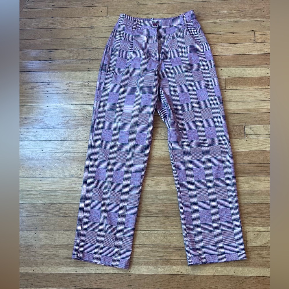 Red, plaid pants